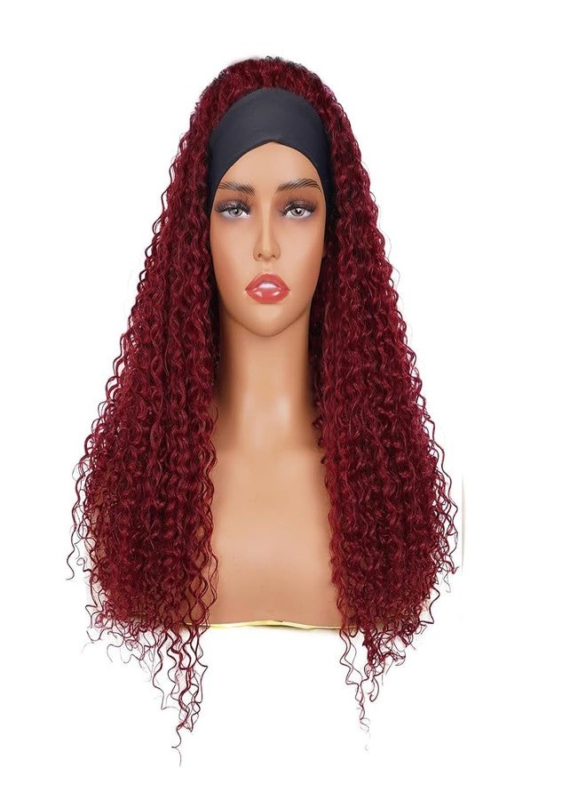 XSY Headband Wig Human Hair Kinky Curly 99J Burgundy Headband Wigs for Black Women Deep Curly Human Hair Wigs None Lace Front Wig 150% Density 18 Inch - Image 4